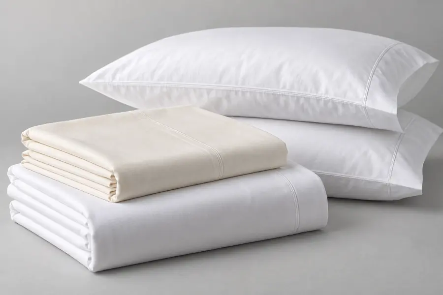 Representative AI-generated bed linen; not actual stock or proof of material composition.